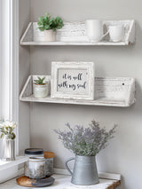 Gronda Kitchen Floating Shelves for Wall, Shabby Chic Wood Farmhouse Wall Mounted Shelf 2-Pack 24 Inches Whitewashed Shelves Hanging for Wall Gronda
