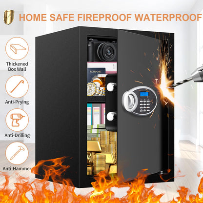 3.0 Cuft Large Fire proof Safes for Home Use, Digital Personal Security Safe Box with Programmable Keypad and Spare Keys, Fireproof Document Safe for Money Firearms Medicine Valuables