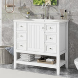 Harper & Bright Designs 36" Bathroom Vanity with Sink, Free Standing Single Basin Vanity Set with One Cabinet and Three Drawers, Wooden Bathroom Cabinet with Ceramic Sink for Bathroom, White Harper & Bright Designs