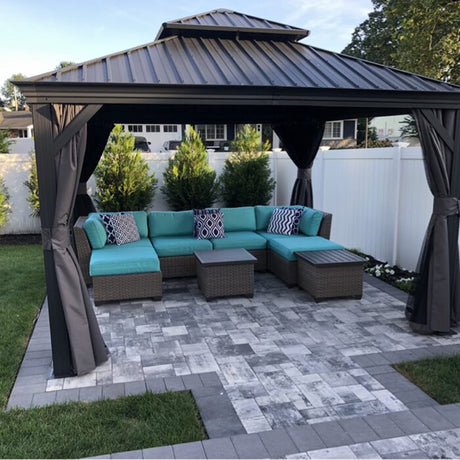 PURPLE LEAF 10' X 12' Permanent Hardtop Gazebo Aluminum Gazebo with Galvanized Steel Double Roof for Patio Lawn and Garden, Curtains and Netting Included, Grey PURPLE LEAF