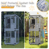 TRYKERPET 4 Tiers Catio Outdoor Cat Enclosure, Outdoor Cats House with 4 Wheels, Cat Enclosure Window Access with Removable Floor, Upgraded Resting Box, Waterproof Roof, Wooden Indoor Pet Cage, Grey TRYKERPET