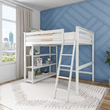 Max & Lily High Loft Bed with Desk and Bookcase, White Solid Wood Frame for Kids and Teens Max & Lily