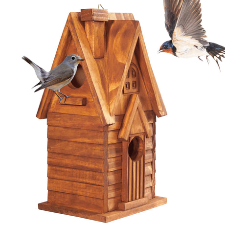 MIXUMON Bird Houses for Outside, Outdoor 2 Bird House Room for 2 Bird Families Bluebird Finch Cardinals Hanging Birdhouse for Garden (Style 11) MIXUMON