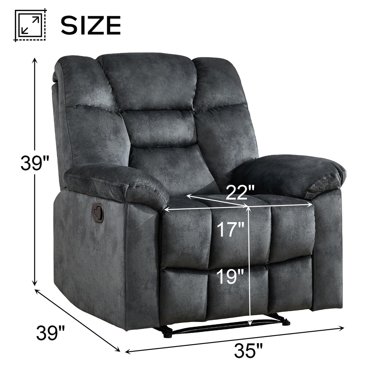 EBELLO Manual Recliner Chair for Adults with Soft Padded Headrest and Backrest, Overstuffed Single Recliner Sofa Chair for Living Room, Grey EBELLO
