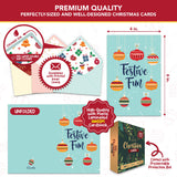 Decorably 100 Pack Foiled and Glittery Assorted 6x4in Christmas Cards Bulk with Envelopes and Stickers, 20 Adorable Designs Christmas Cards 100 Pack With Printed Message Inside Decorably