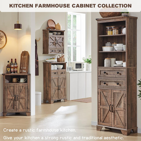 ACCOHOHO Bathroom Wall Cabinet, Farmhouse Medicine Cabinet, 24" Wide Bathroom Cabinet with Drawer, Adjustable Shelf, Double Barn Doors, Storage Cabinet for Bathroom, Kitchen, Living Room, Rustic Brown ACCOHOHO