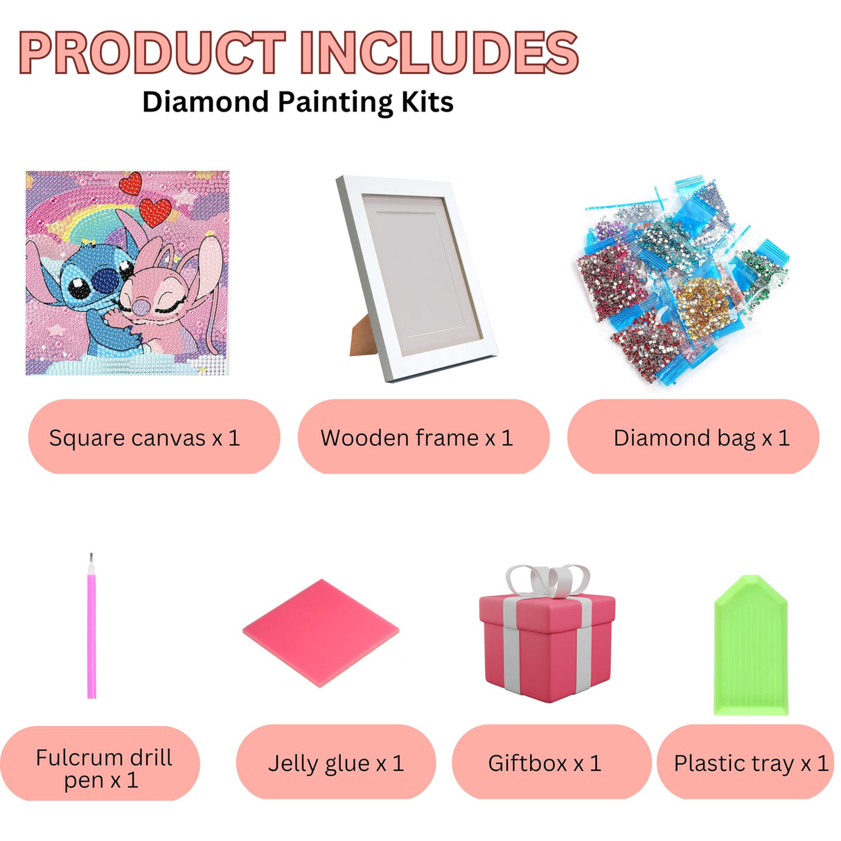 USACRAFT Cute Diamond Painting Kits Large 7x7 Natural Wooden Frame, Pre-Mounted Canvas, Sparkling Crystal Gems, Pen, Arts & Crafts Tray, Gum. Famous Characters, Adorable Animals (ST.Love) USACRAFT