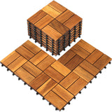 Interlocking Deck Tile (Pack of 10, 12"x12") Acacia Hardwood Deck Tile, Interlocking Patio Tile in Solid Acacia Wooden Oiled Finish Waterproof All Weather (12x12x0.85 inch, 8 Slat on Each Tile) LOAQUA
