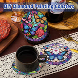 Mrnsiet 8 Pcs Butterfly Diamond Painting Coasters Kits with Holder, DIY Butterfly Diamond Art Coaster Non Slip Coaster for Tabletop Protection 4x4 Inch Mrnsiet