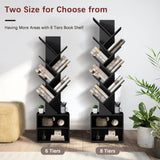 Azaeahom 6 Tier Tree Bookshelf, Wood Bookcase with Storage Cabinet, Modern Tall Narrow Bookshelves Organizer, Floor Standing Book Shelf for Bedroom/Living Room/Home Office/Corner (Black, 6 Tier) Azaeahom