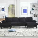 KEIKI 114" U-Shaped Oversized Modular Velvet Sectional Sofa with 2 Chaise Lounge, Modern Style Upholstered 4-Seater Couch with Soft Seat Cushions, Easy Assembly, for Apartment, Living Room, Black KEIKI