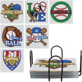 6 Pcs 5D DIY Baseball Diamond Paintings Coasters with Holder for Adults Beginners, Round Full Drill Diamond Art Craft Supplies QLBD-20 WoodArtSupply