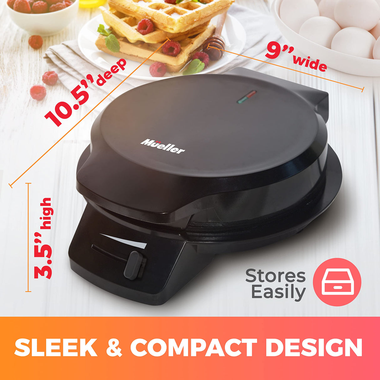 Mueller Heart Waffle Maker, 5 Waffle Iron, Adjustable Browning Control & Nonstick, Cool Touch Handle, Easy to Clean, Small Kitchen Appliances MÜELLERHOME
