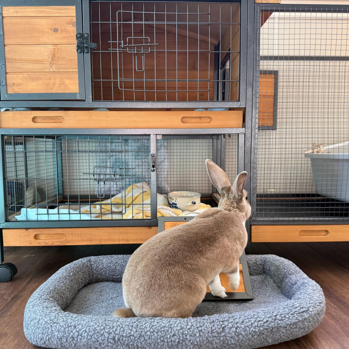 Rabbit Hutch Bunny Cage Strong Iron Frame Rabbit Cage Indoor and Outdoor Chicken Coop with Casters Waterproof Roof, Great for Rabbit,Bunny,Guinea Pig,Chickens. GUTINNEEN