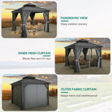YITAHOME 10x10ft Hardtop Gazebo Heavy Duty Double Roof with Nettings and Curtains Galvanized Steel Outdoor Combined of Vertical Stripes Roof for Patio, Backyard, Deck, Lawns, Gray YITAHOME