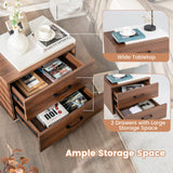 Giantex Modern Nightstand Set of 2 with 2 Drawers, Rustic Walnut Wood Grain Bedside Table with White L Shape Unique Design, Vertical Wooden End Table for Bedroom, Walnut & White (2) Giantex