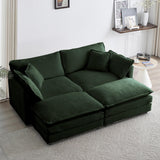76.7" Deep Seat Sectional Cloud Sofa with 2 Ottomans & Soft Pillows, Loveseat Modular Couch for Living Room, Apartment, Small Space, Dark Green Chenille Tmsan