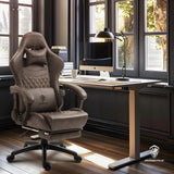 Dowinx Gaming Chair Office Desk Chair with Massage Lumbar Support, Vintage Style Task Chair PU Leather High Back Gamer Chair with Retractable Footrest (Brown) Dowinx