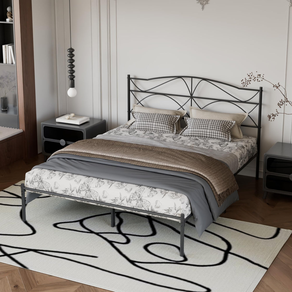 VECELO Full Size Metal Platform Bed Frame with Headboard and Footboard,Sturdy Slats Support Mattress Foundation, No Box Spring Needed,Dark Black VECELO