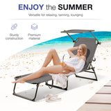 Folding Outdoor Lounge Chair with Canopy - Portable & Adjustable Beach Lounge Chair - 5-Positions, Carry Handles, 600D Fabric, 265 lbs Capacity – Tanning Chaise Lounge for Beach, Patio, Lawn ComfySure