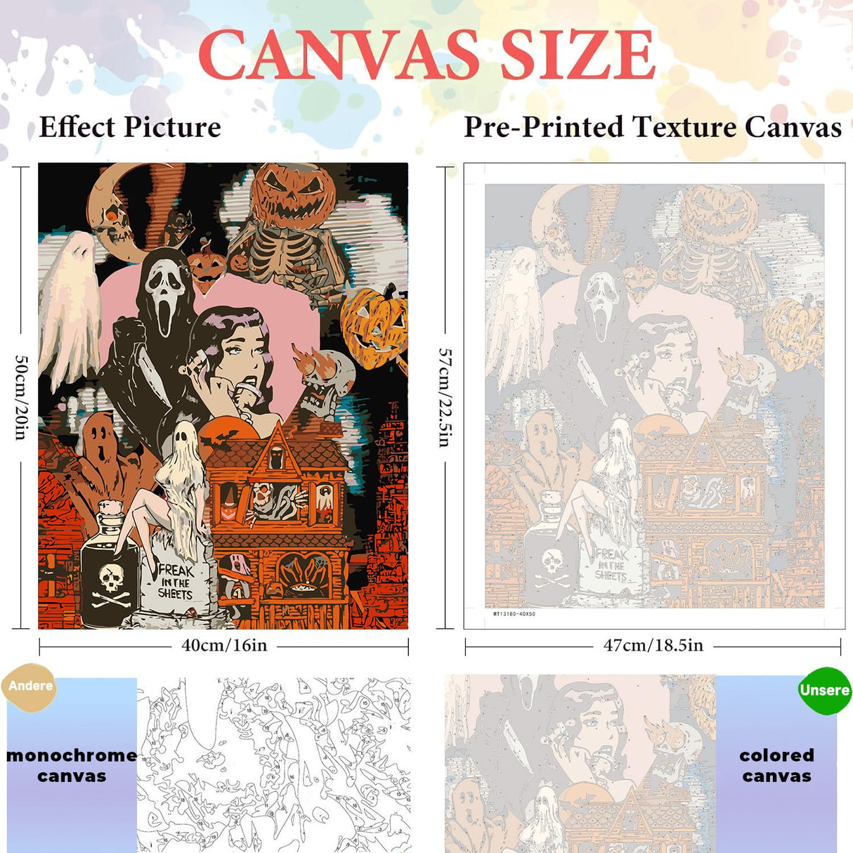 Halloween Paint by Numbers Kits for Adults - Painting by Numbers Kit Halloween, Horror Adults Paint by Number Kits on Canvas Without Frame Oil Painting Acrylic Paints for Home Wall Decor 16X20 inch ajepon