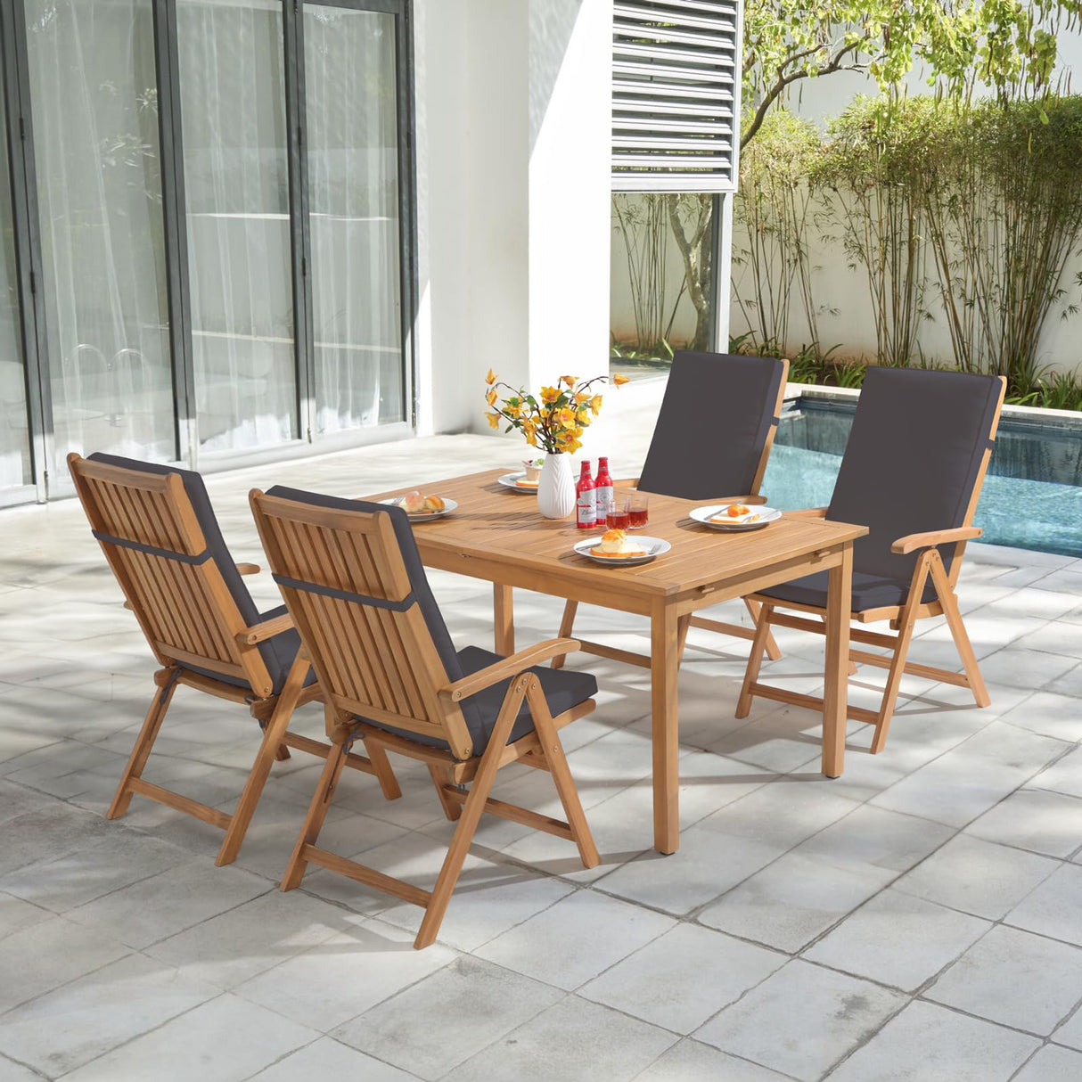 OC Orange-Casual Folding Patio Dining Chair Set of 2, Outdoor Acacia Wooden Reclining Chair w/Armrest & Removeable Cushion, FSC Certified Wood, for Porch, Backyard, Garden, Indoor, Dark Grey OC Orange-Casual