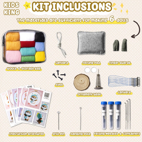 KIDS KING Needle Felting Kit for Beginners & Adults – 6 Piece of Shiba Inu Plush Dolls DIY with Instruction, Material Tools: Wool, Needles, Felting Pad, Arts & Crafts Toys for Beginner Kids Age 6-12 KIDS KING
