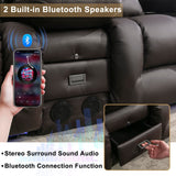 URRED Power Reclining Loveseat Sofa with Console, RV Couch Loveseat Recliner Sofa with Massage & Heat, LED Light, Cupholders, Bluetooth Speakers, USB Charge Ports, Outlets, Faux Leather, Dark Brown URRED