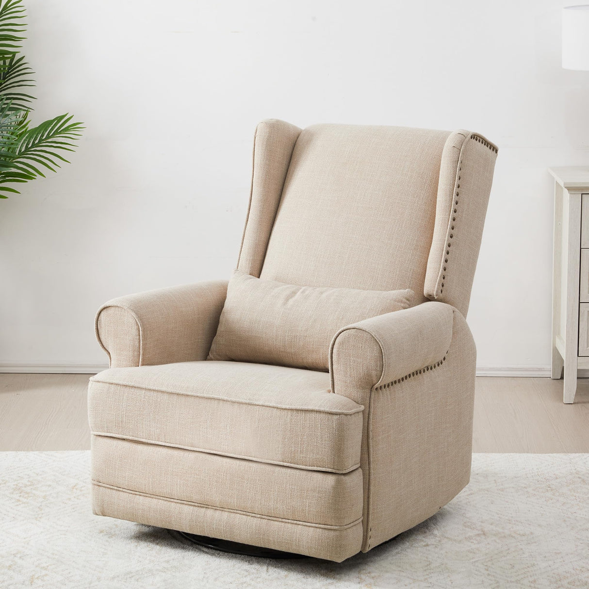 RoyalCraft Swivel Recliner Chair with Extra Large Footrest, Comfy Upholstered Glider Rocking Chair for Living Room, Bedroom and Ofice, Beige RoyalCraft