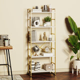Shintenchi 5-Tier Industrial Gold Bookshelf – Modern Multi-Functional Bookcase for Home & Office Shintenchi