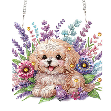 AiYuanzsh 5D Diamond Painting Hanging Pendant Kit with Chain, Cute Dog DIY Crystal Rhinestone Diamond Art Suncatcher Ornament for Window, Door, Wall, Home Decor Gift (25.2x23.8 cm) AiYuanzsh