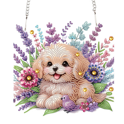 AiYuanzsh 5D Diamond Painting Hanging Pendant Kit with Chain, Cute Dog DIY Crystal Rhinestone Diamond Art Suncatcher Ornament for Window, Door, Wall, Home Decor Gift (25.2x23.8 cm)
