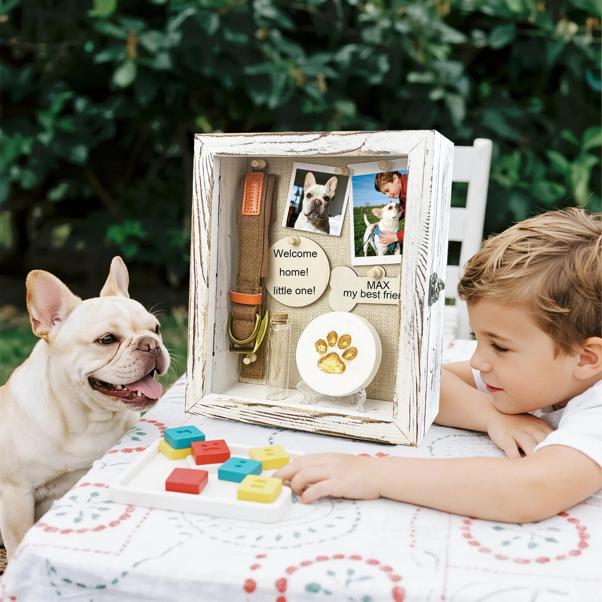 Houstimi 8x10 Pet Memorial Shadow Box Frame Paw Print Kit Solid Wood Pet Frame White Dog Memorial Gifts for Loss of Dog Houstimi