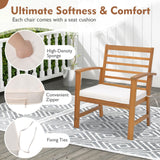 Tangkula 3 Pieces Outdoor Furniture Set, Acacia Wood Conversation Set with Soft Seat Cushions, Stable Acacia Wood Frame, Patio Sofa & Coffee Table Set for Backyard, Porch, Poolside (White) Tangkula