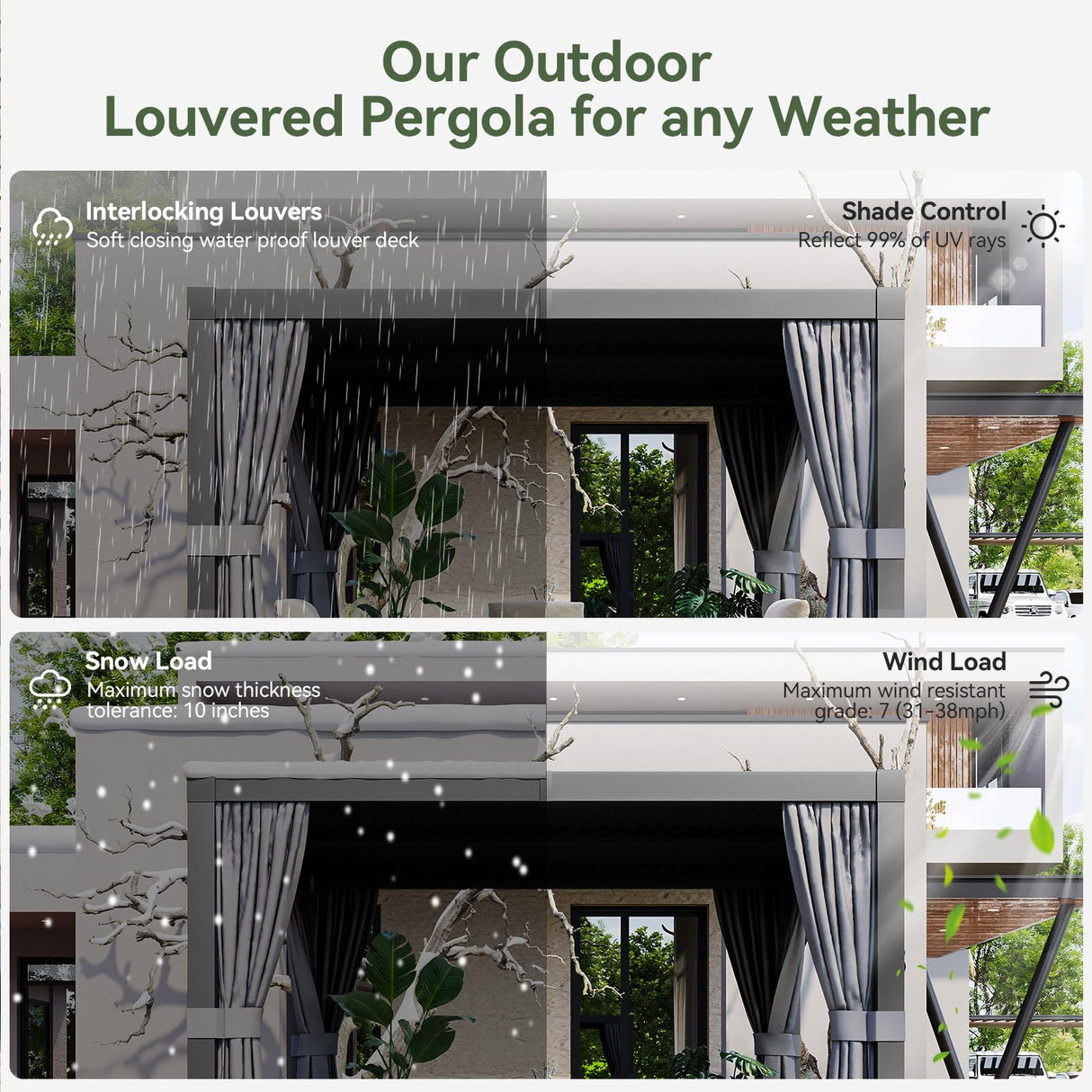 Aoxun Louvered Pergola 12' x 16' Outdoor Aluminum Pergola with Adjustable Top for Decks, Gardens and Backyards, Gray Aoxun