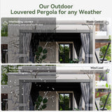 Aoxun Louvered Pergola 12' x 16' Outdoor Aluminum Pergola with Adjustable Top for Decks, Gardens and Backyards, Gray Aoxun