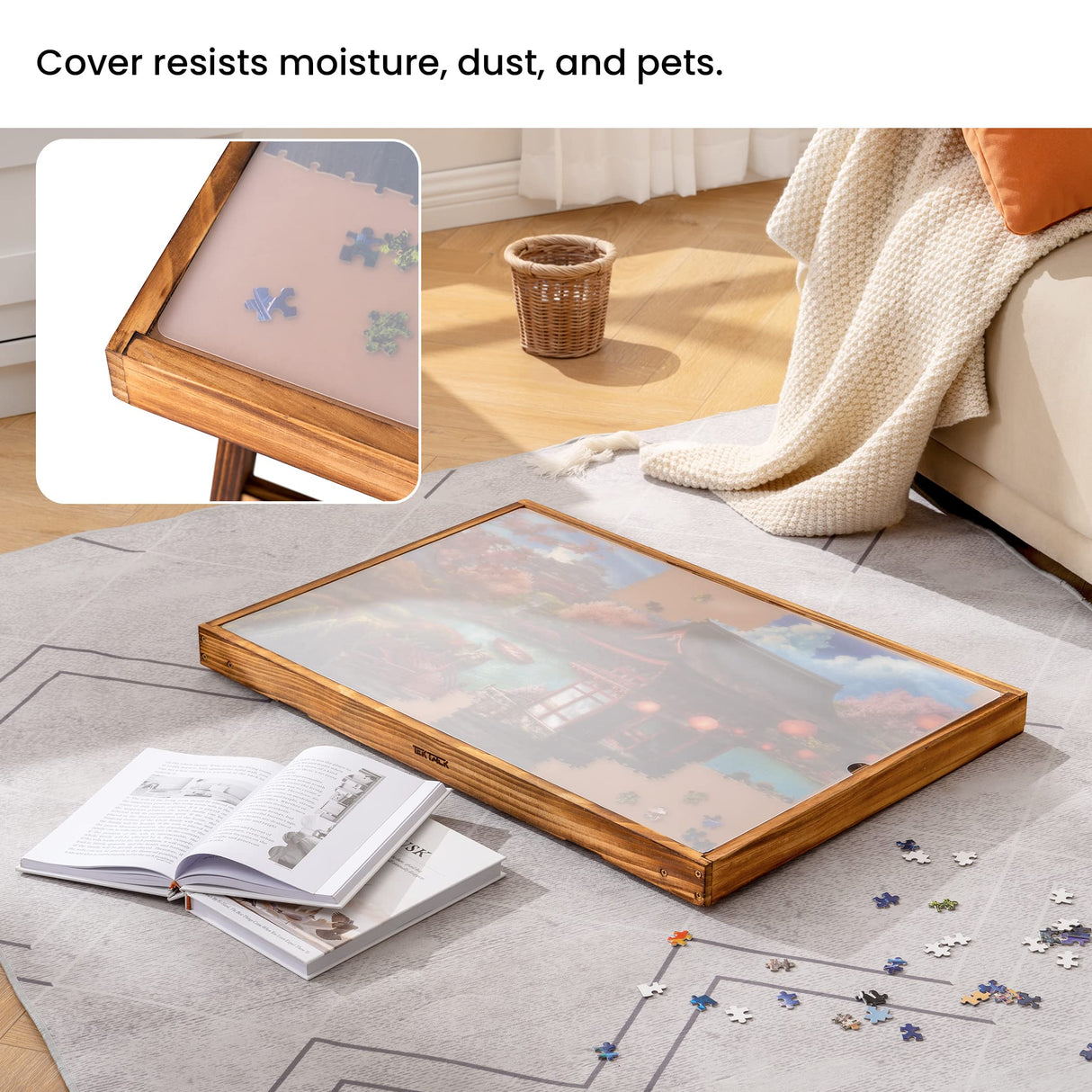 Tektalk Jigsaw Puzzle Table with LED Light, Jigsaw Puzzle Board with Folding Legs and Cover, Wooden Plateau with 5 Adjustable Angles, for Puzzle Storage, for Up to 1000 Pieces Tektalk