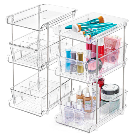 3 Tier Clear Under Bathroom Sink Organizer Pull Out Drawer | Bathroom Cabinet Under Sink storage | Under Vanity Organizer | Medicine Cabinet Storage | (2 Pack) ARSLY