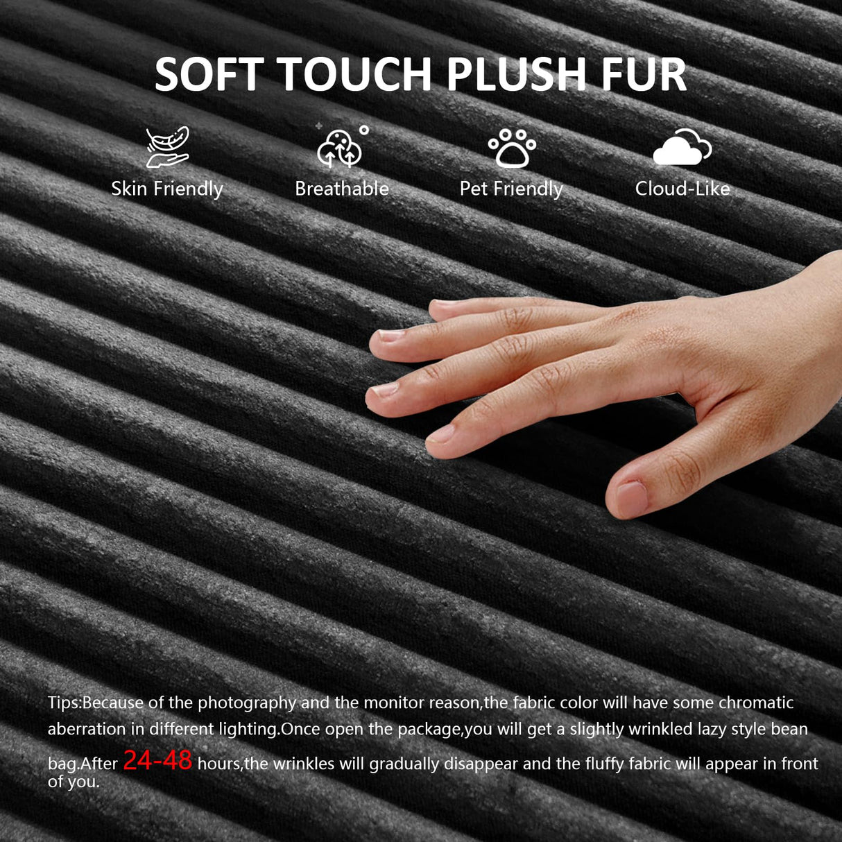 Oversized 79” Double Chaise Lounge Sofa Bed, Deep Seat Corduroy Cloud Loveseat Chair, No Assembly, Plush Upholstered Sleeper for Living Room or Bedroom (Black) WHGBJA