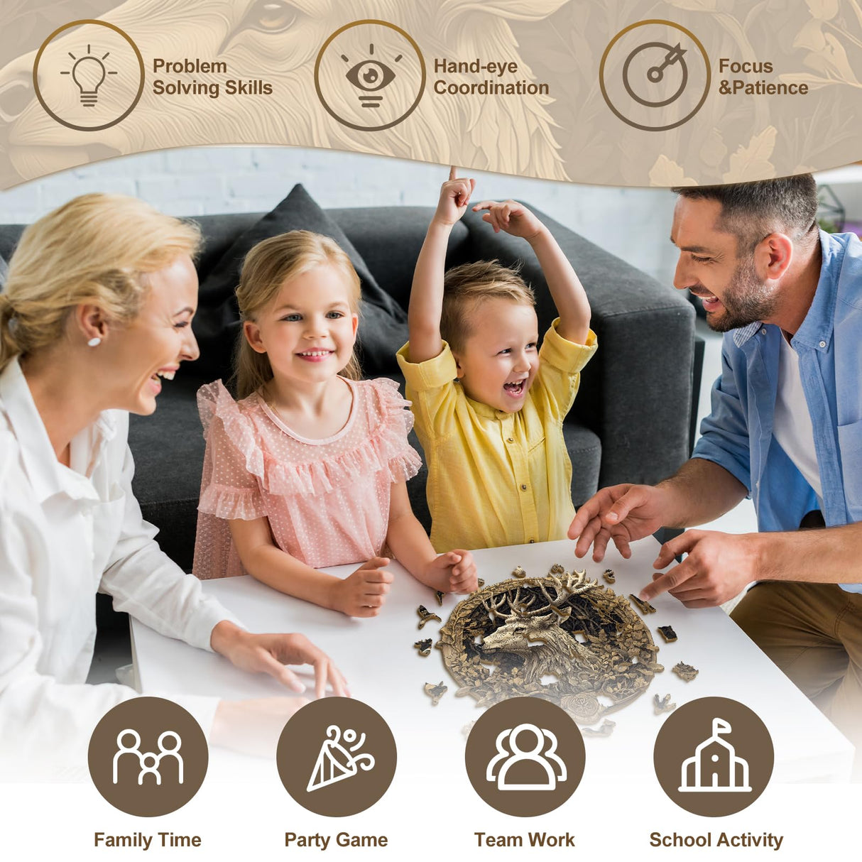 KAAYEE Wooden Puzzles for Adults, 3D Vision Effect 3D Deer Wooden Jigsaw Puzzles Unique Shape Advanced Wood Puzzle Adult, 3D Effect Flat Puzzle Birthday Gifts Family Game (8.5 * 8.3in 100pcs) KAAYEE