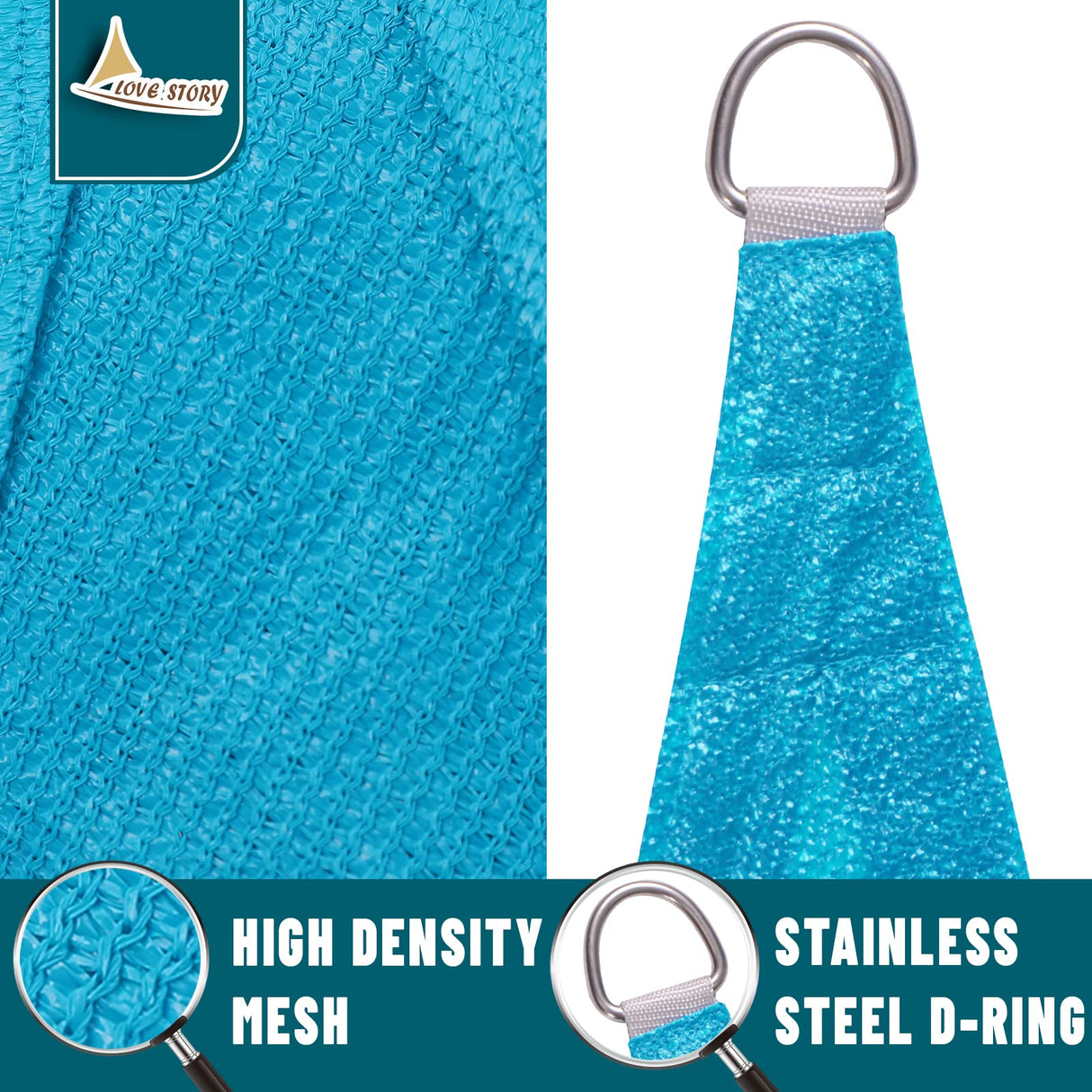 LOVE STORY 14' x 18' Sun Shade Sails UV Block Canopy Sail Shade for Patio Backyard, Turquoise Blue LOVE STORY