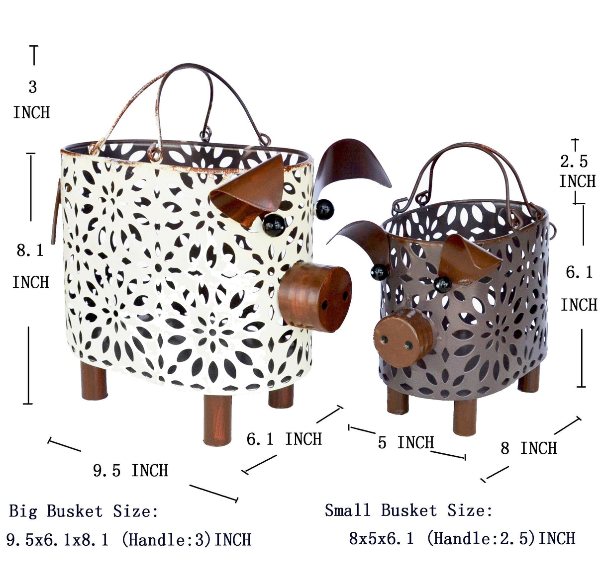 Zoreal Metal Decorative Small Baskets,Narrow Baskets with Handles for Storage,Pig Designs Farmhouse Cute Basket for Kitchen,Bathroom,Livingroom,Office Shelf Decor Aesthetic set of 2 Zoreal