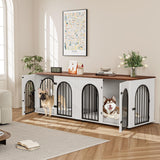 71" Large Dog Crate Furniture for 2 Dogs, Wooden Double Dog Crate with Door, Indoor Dog Kennel TV Stand with Divider and Cushion for Large Medium Dogs,White/Brown GarveeHome