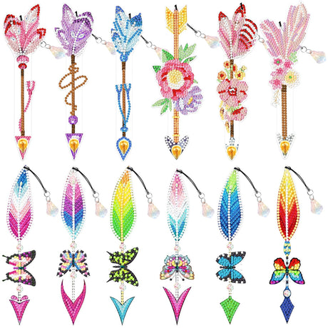 12 Pcs Diamond Painting Bookmarks,Butterflies Diamond Art Bookmarks with Crystal Pendant, Diamond Art Painting Kits for Beginners Adults DIY Art Craft Gifts Book Decors (Flowers) Bulerrylulu