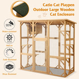 Grepatio Catio Outdoor Cat Enclosure, Large Outdoor Cats Kitten Enclosures with Weatherproof, Indoor Wood Catio House with 5 Platform and 1 Removable Cat Litter Box (Natural) Grepatio