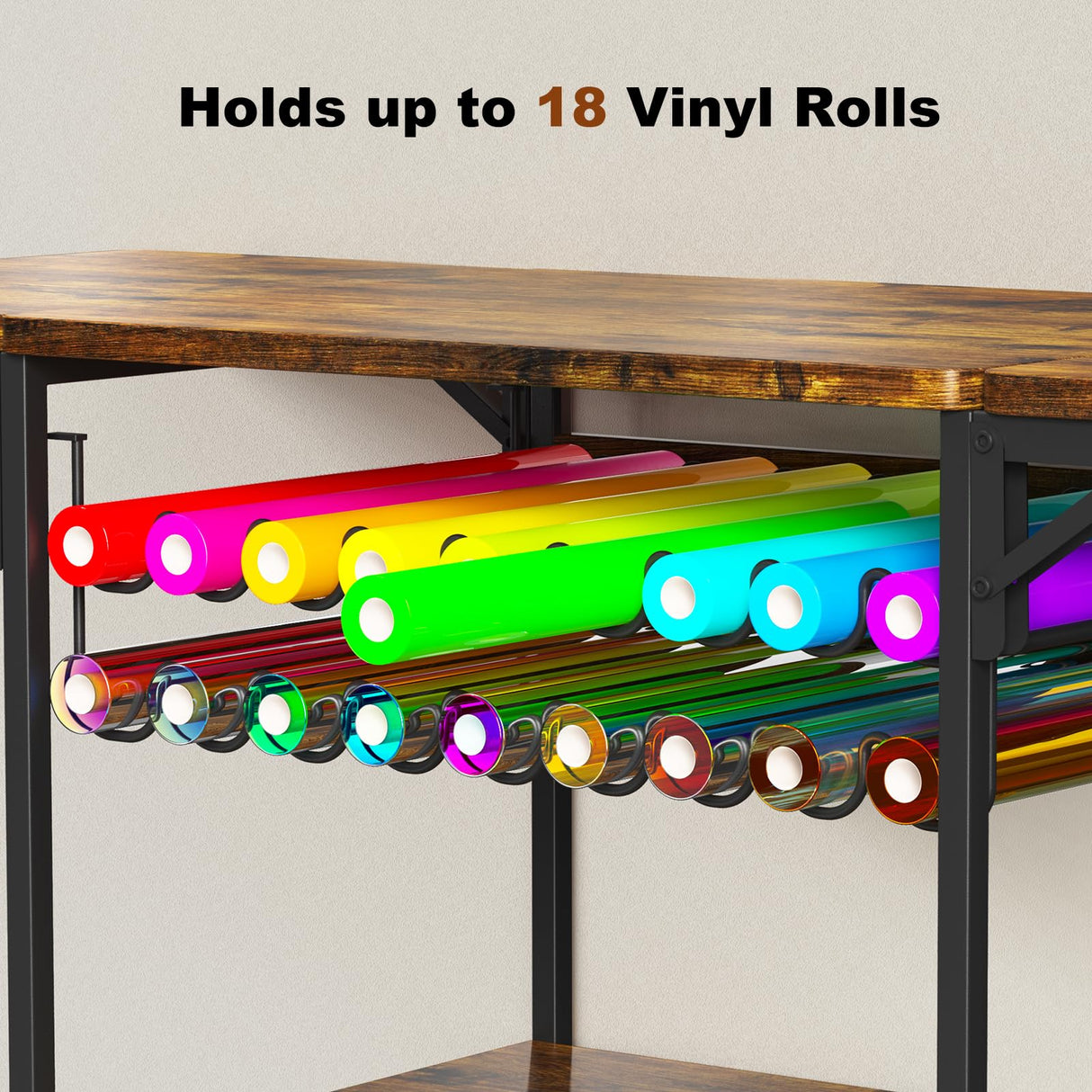 EasyCom 19.7"x46.5" Heat Press Table with 18 Vinyl Roll Holders, Adjustable Height 3 Tier Heat Transfer Machine Stand with Wheels, Foldable Crafting Table for DIY Sublimation Transfer Machine EasyCom