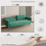 Modern Velvet 2 in 1 Futon Sofa Bed,Convertible Folding Sleeper Bed Couches with 2 Pillows,73" Tufted Recliner Love Seat with Golden Chrome Legs for Living Room Apartment Office (Green) Anwick