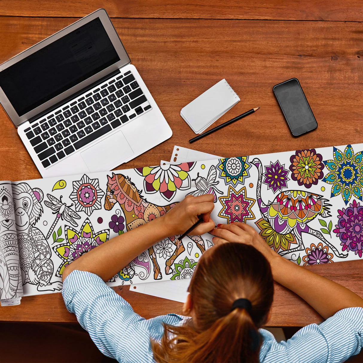 Pasimy 3 Pieces Giant Coloring Posters 11.8 x 118 Inch Mandala Animals Jumbo DIY Drawing Paper Large Coloring Sheets Pages Huge Mandala Drawing Banner for Adult Kids Home Classroom Craft Art Activity Pasimy