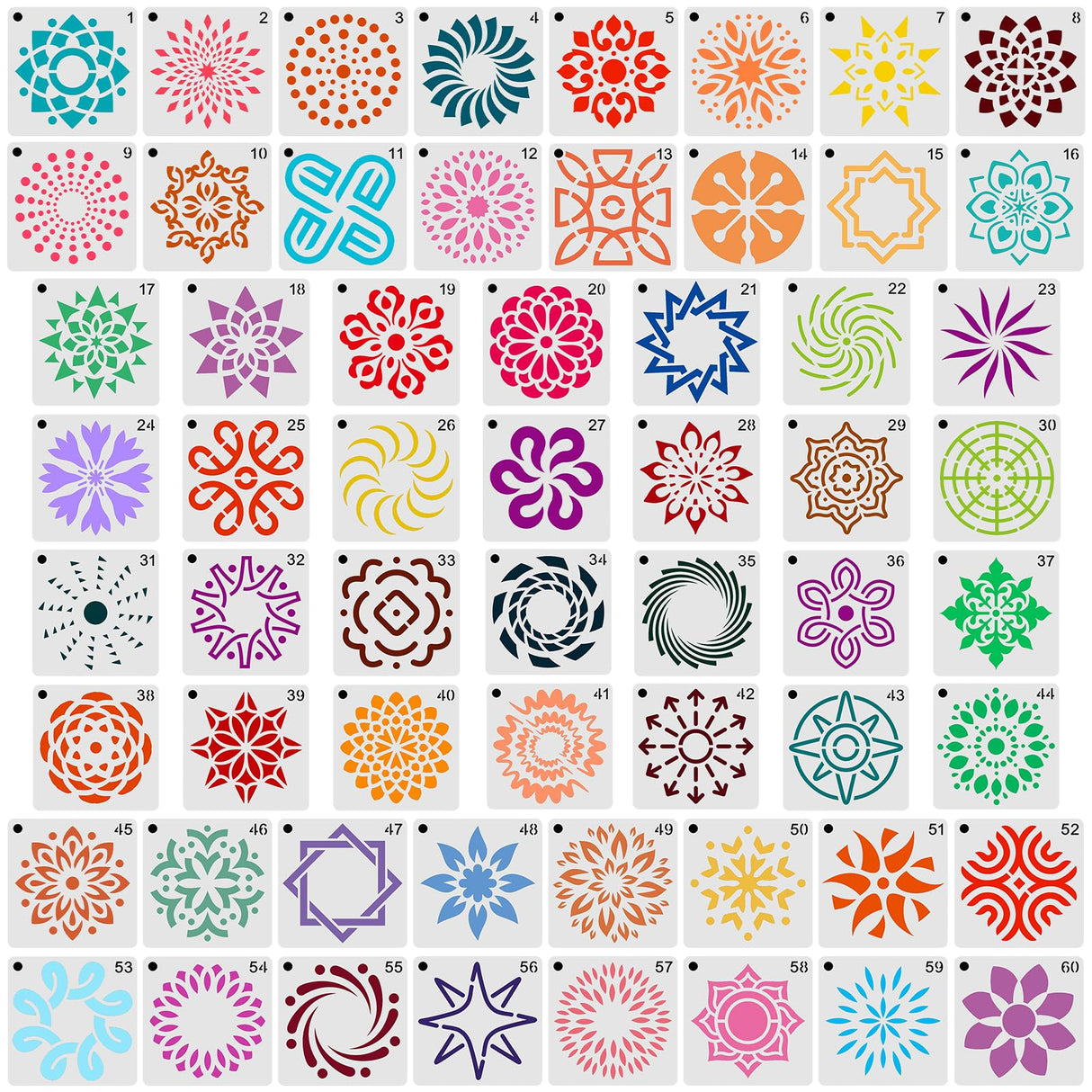 60pcs Mandala Stencils, 2x2 Inch Reusable Mandala Stencils for Painting Mandala Dotting Stencils Crafts Drawing Templates for Rocks Wood Canvas Fabric Art Projects BOXOB
