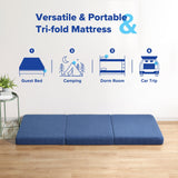 Olee Sleep Tri-Folding Memory Foam Mattress Topper, 4 Inch Gel Folding Mattress for Camping, Foldable Guest Bed, Washable Cover, CertiPUR-US Certified, Soft, Blue, Single Size Olee Sleep